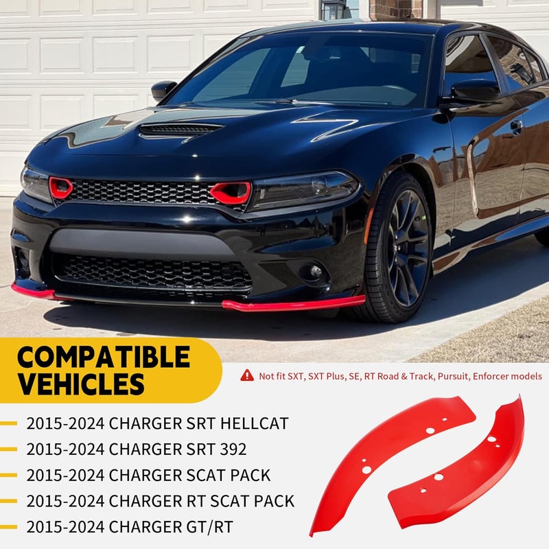 TENGBASE Dodge Charger Front Lip Spoiler Splitter for 2015-2024, Red Front Bumper Lip Kit Compatible with Charger SRT 392/Scat Pack/RT/GT - Image 2